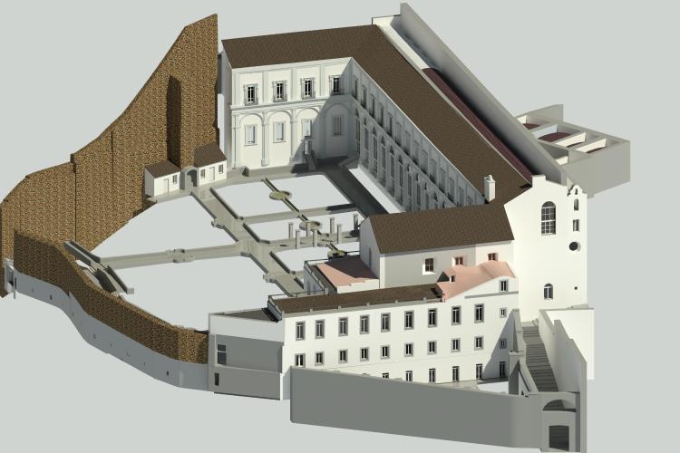 Modello BIM LOD 300. Cittadella monastica: Giardino del claustro, corridoio del claustro, Rettorato ed edifici amministrativi.